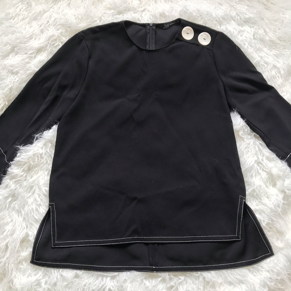 ZARA WOMAN BLACK PEPLUM SLEEVE TOP - Picture 2 of 8